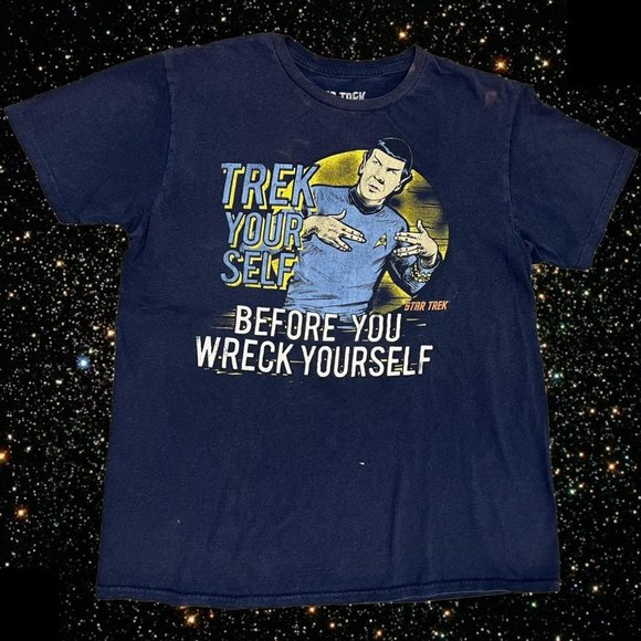 Trek Yourself Before You Wreck Yourself Star Trek Shirt Medium Blue - Picture 1 of 4